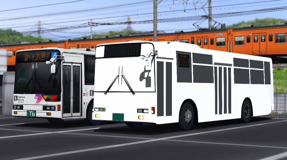 RailSimプラグイン バス塗装ベース 三菱ふそうエアロスター（KC-MP717K）　アルピコ交通と白車体