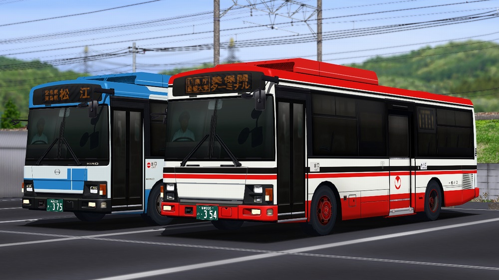 RailSimプラグイン バス塗装ベース いすゞエルガミオ&日野レインボーⅡ 日ノ丸自動車 一畑バス