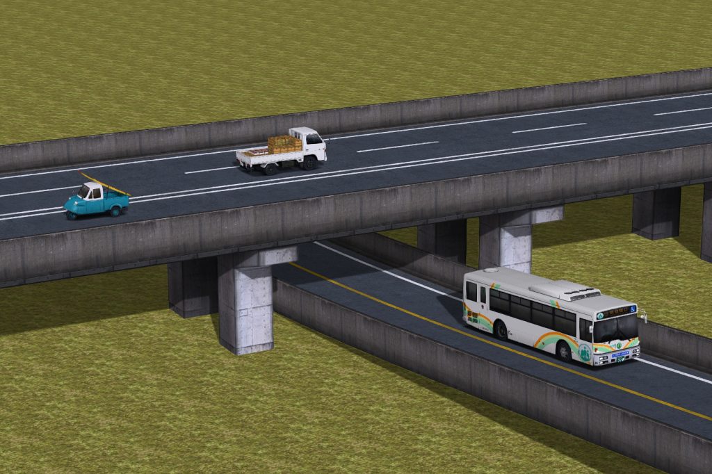RailSim2 プラグイン 道路システム オーバークロス道路製作中